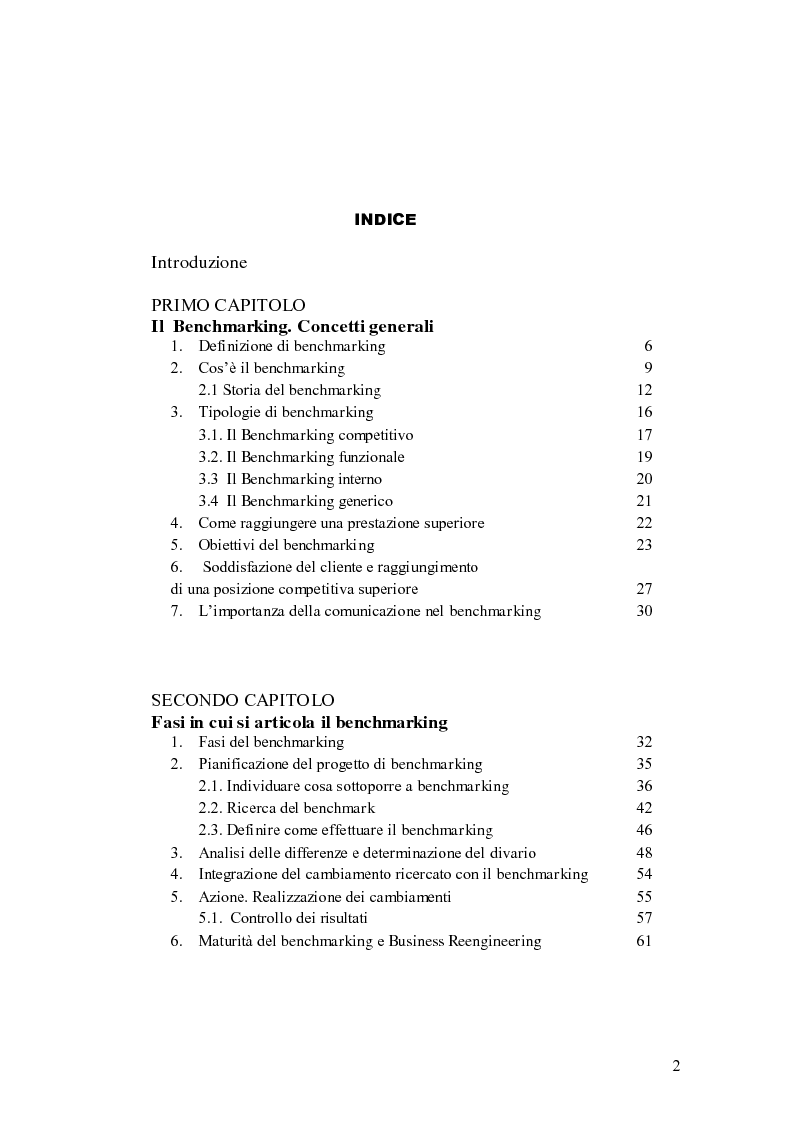 Indice della tesi: Il Benchmarking. Il caso Poste Italiane-TNT, Pagina 1