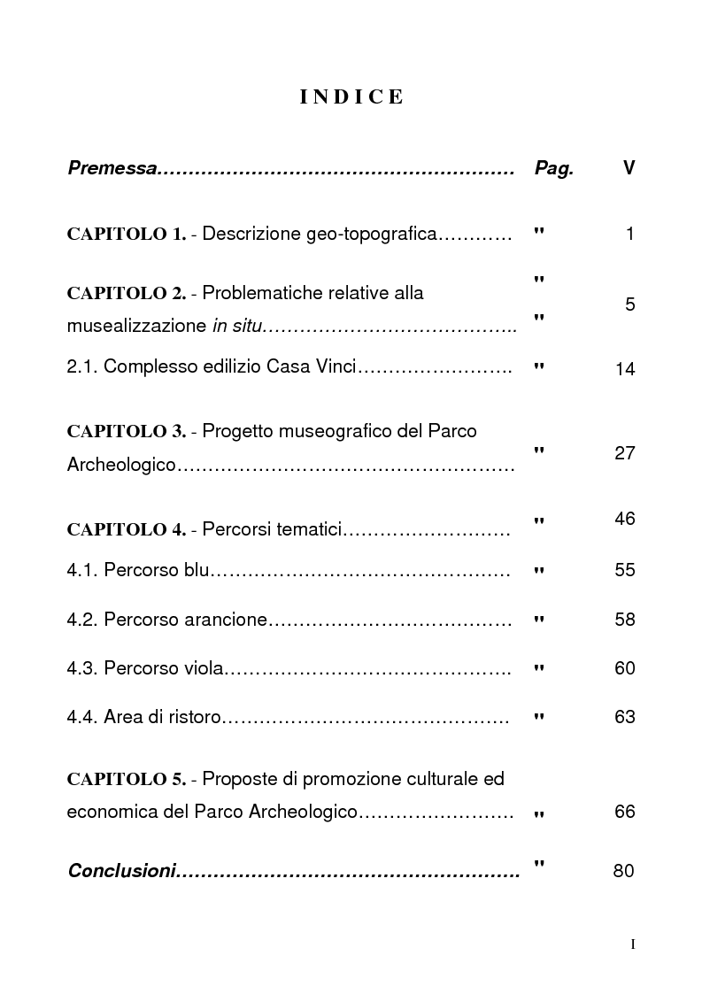 Indice della tesi: Area Archeologica di Morgantina: un'ipotesi di musealizzazione all'aperto, Pagina 1