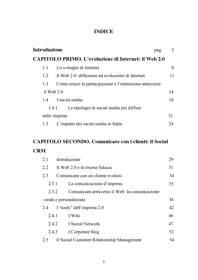 Indice della tesi: L'evoluzione del web e gli effetti sulla comunicazione con i clienti. Alcune evidenze nelle imprese alberghiere, Pagina 1
