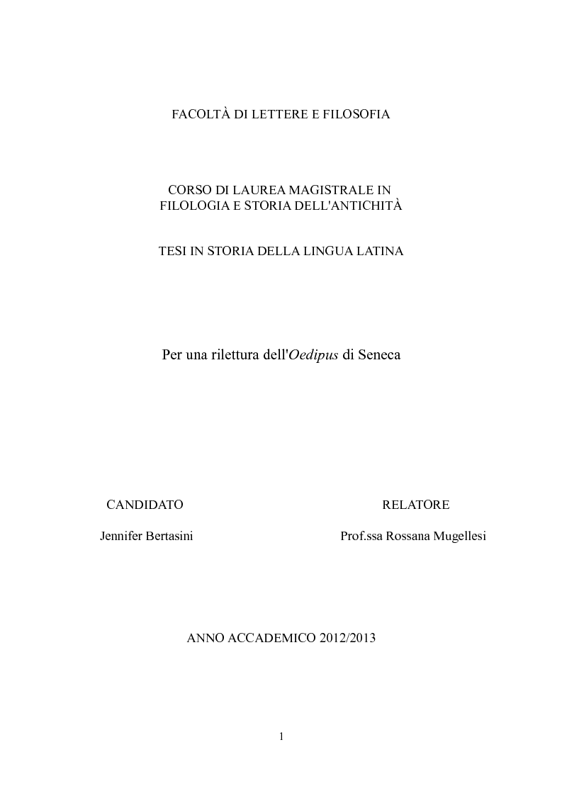 Anteprima della tesi: Per una rilettura dell'Oedipus di Seneca, Pagina 1