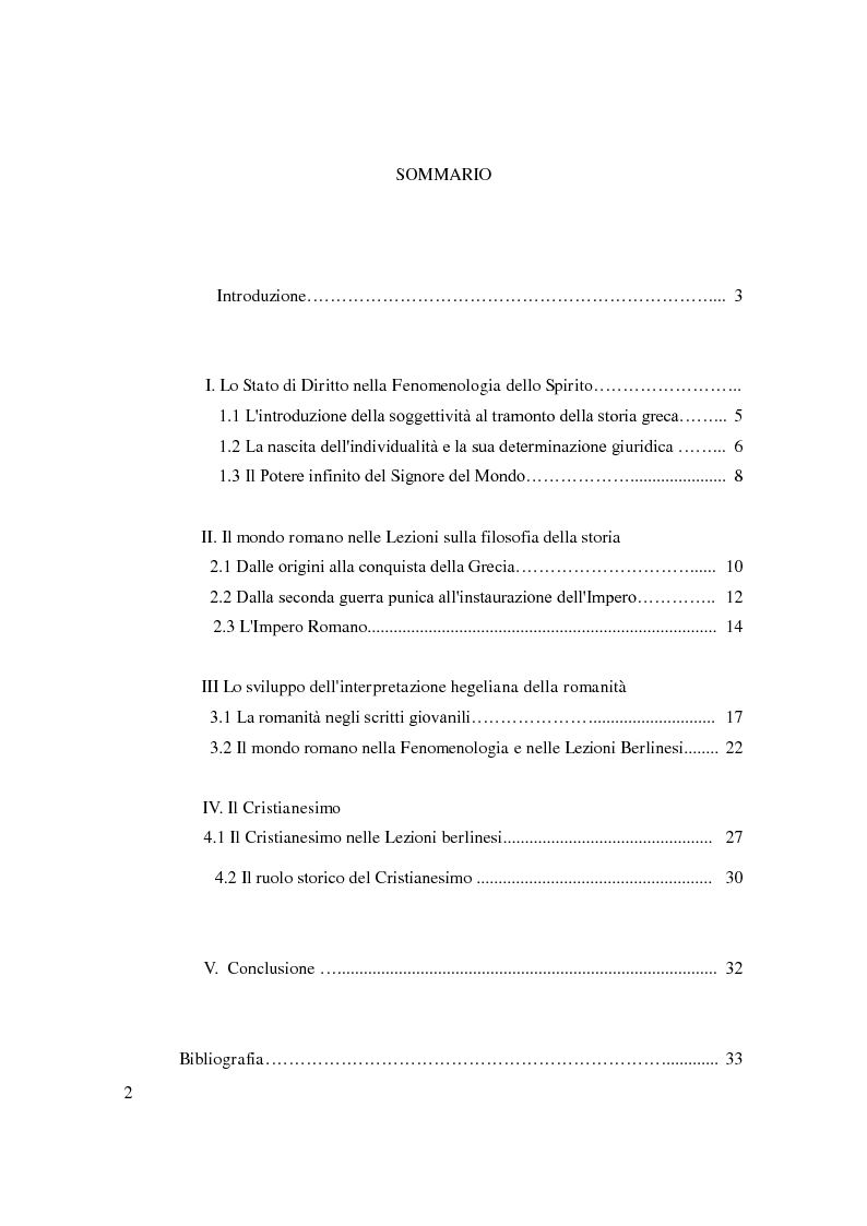 Indice della tesi: Hegel e il mondo romano, Pagina 1
