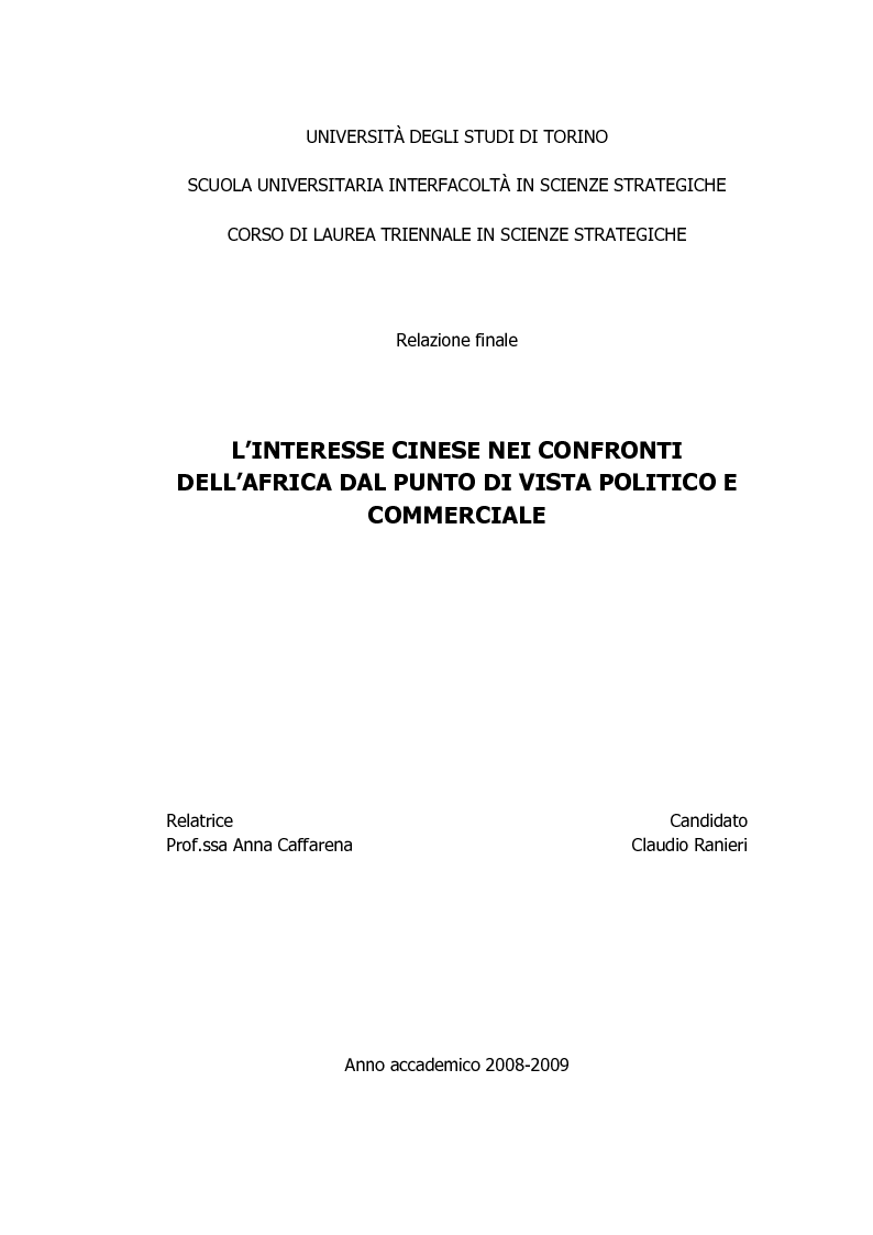 Anteprima della tesi: L’interesse cinese nei confronti dell’Africa dal punto di vista politico e commerciale, Pagina 1