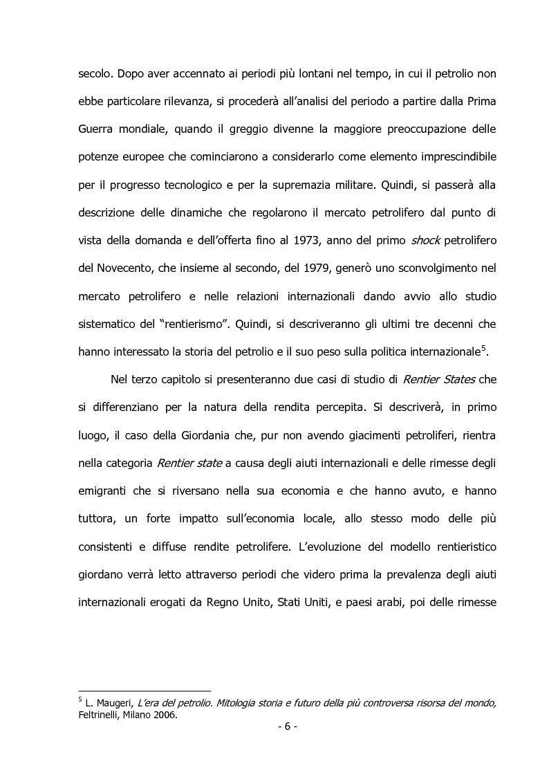 Anteprima della tesi: I Rentier States in Medio Oriente, Pagina 5