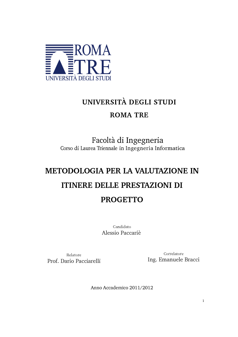 Anteprima della tesi: Metodologia per la valutazione in itinere delle prestazioni di progetto, Pagina 1