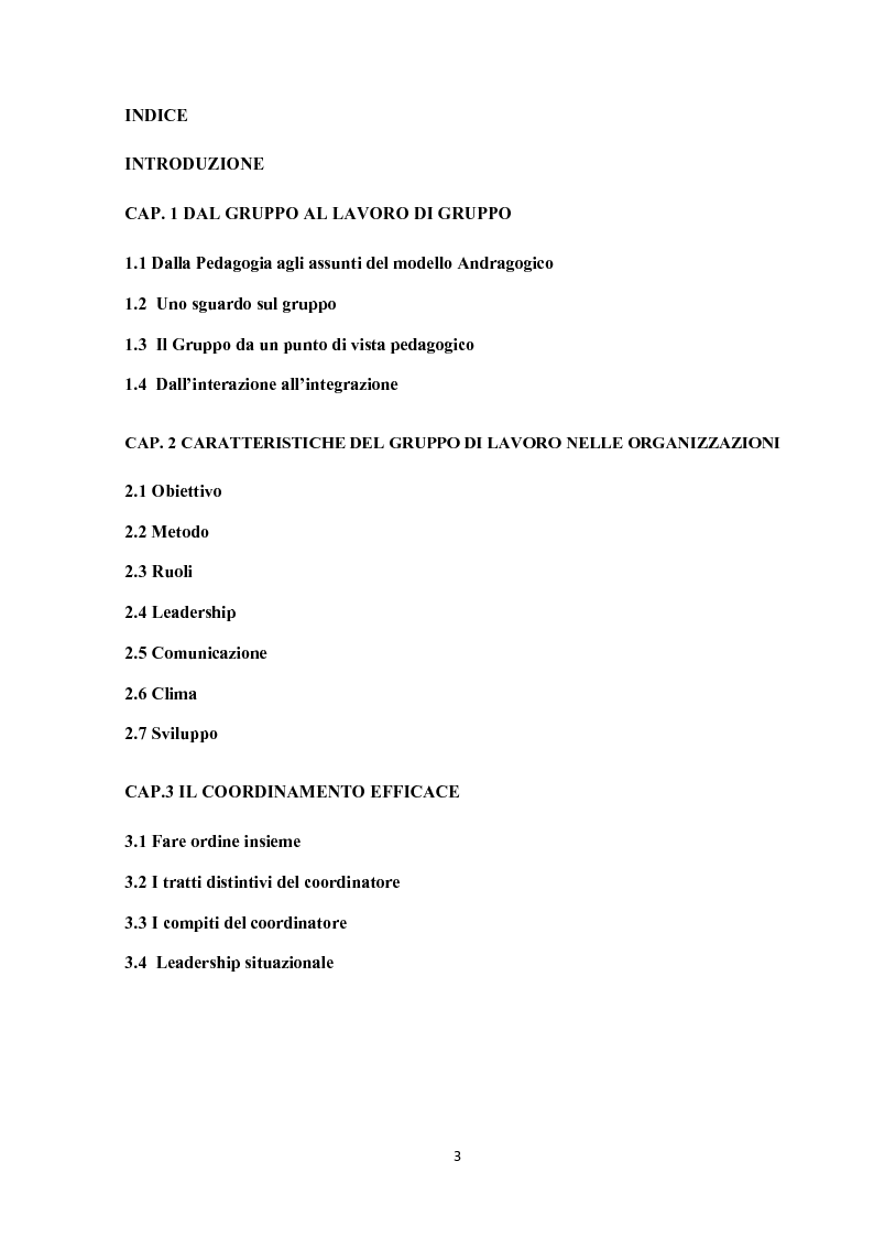 Indice della tesi: il gruppo di lavoro come luogo di formazione, Pagina 1