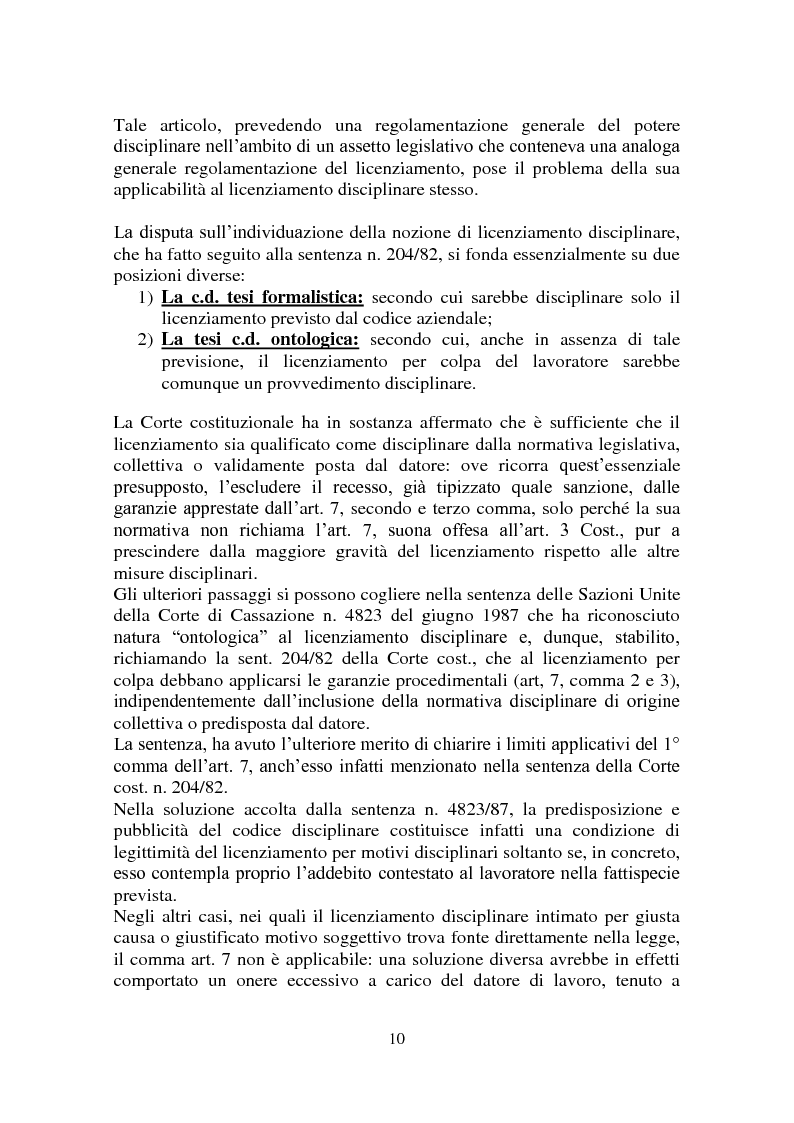 Anteprima della tesi: I Licenziamenti Disciplinari, Pagina 7