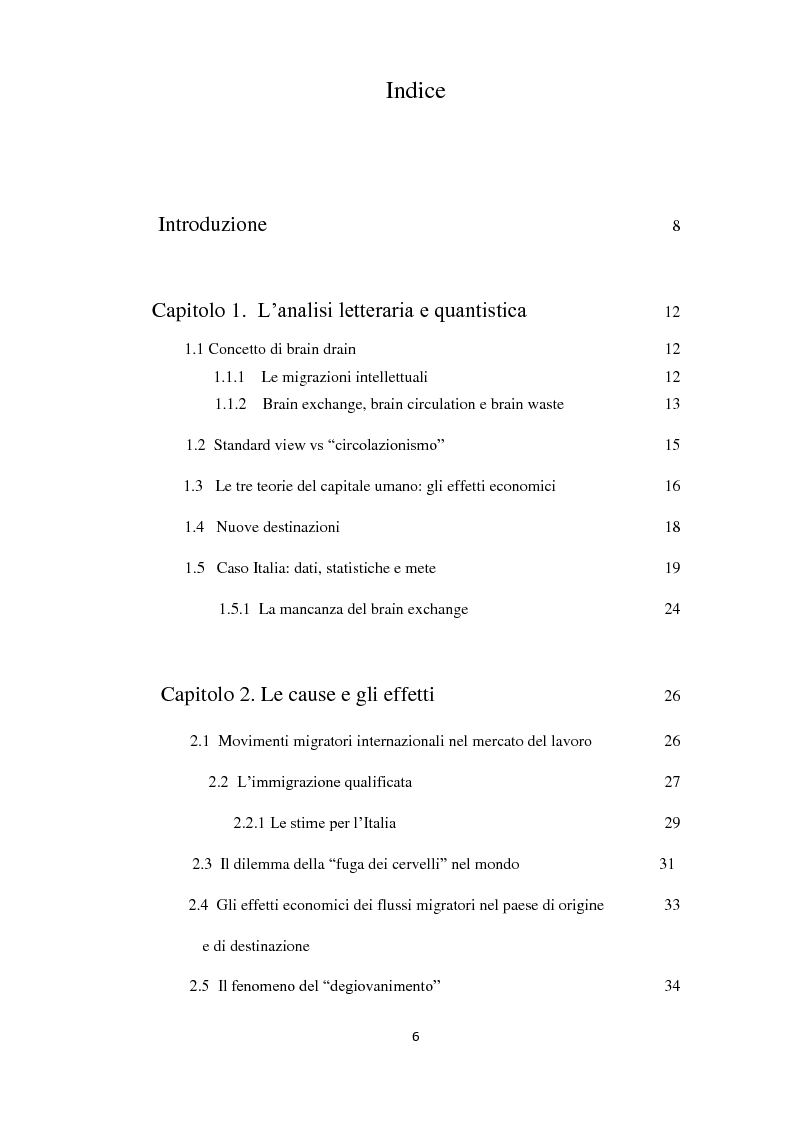 Indice della tesi: Biglietto di sola andata: il brain drain, Pagina 1