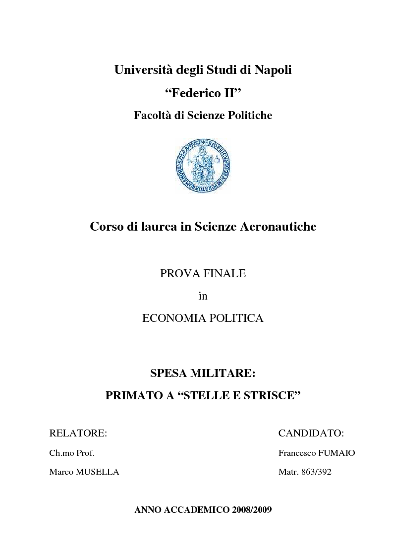 Anteprima della tesi: Spesa militare: primato a ''stelle e strisce'', Pagina 1