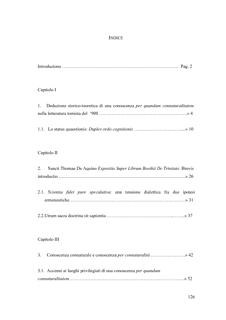 Indice della tesi: Tommaso D'Aquino. Prolegomeni ad una conoscenza 'per quandam connaturalitatem' nel Super Boetium De Trinitate, Pagina 1