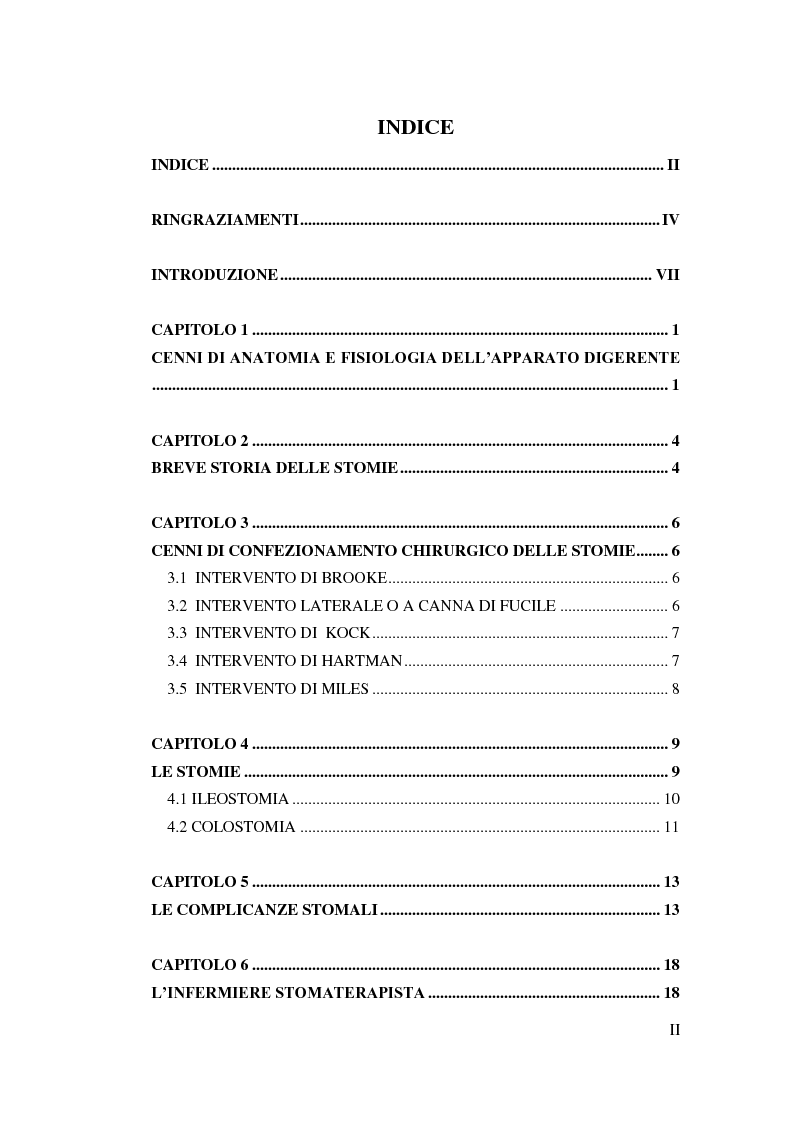 Indice della tesi: Lo squilibrio idroelettrolitico e l'importanza dell'alimentazione nel paziente ileostomizzato, Pagina 1