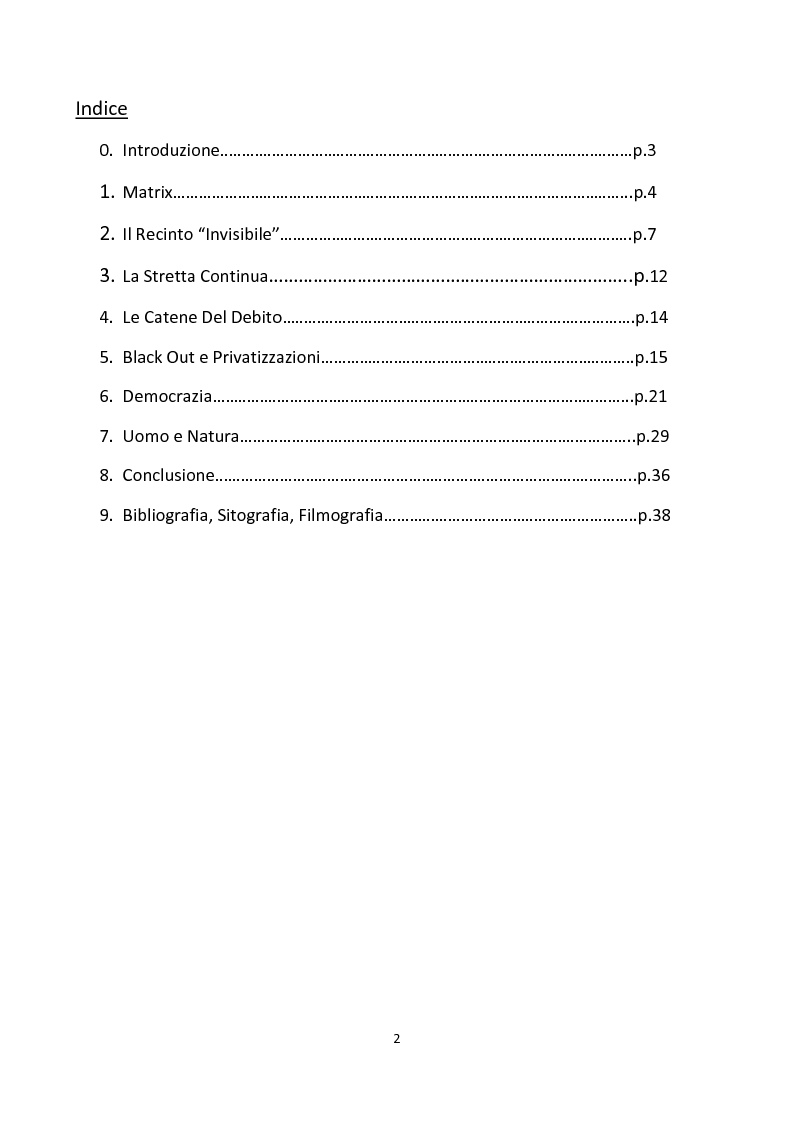 Indice della tesi: La tana del Bianconiglio: Un viaggio attraverso il potere contemporaneo, Pagina 1