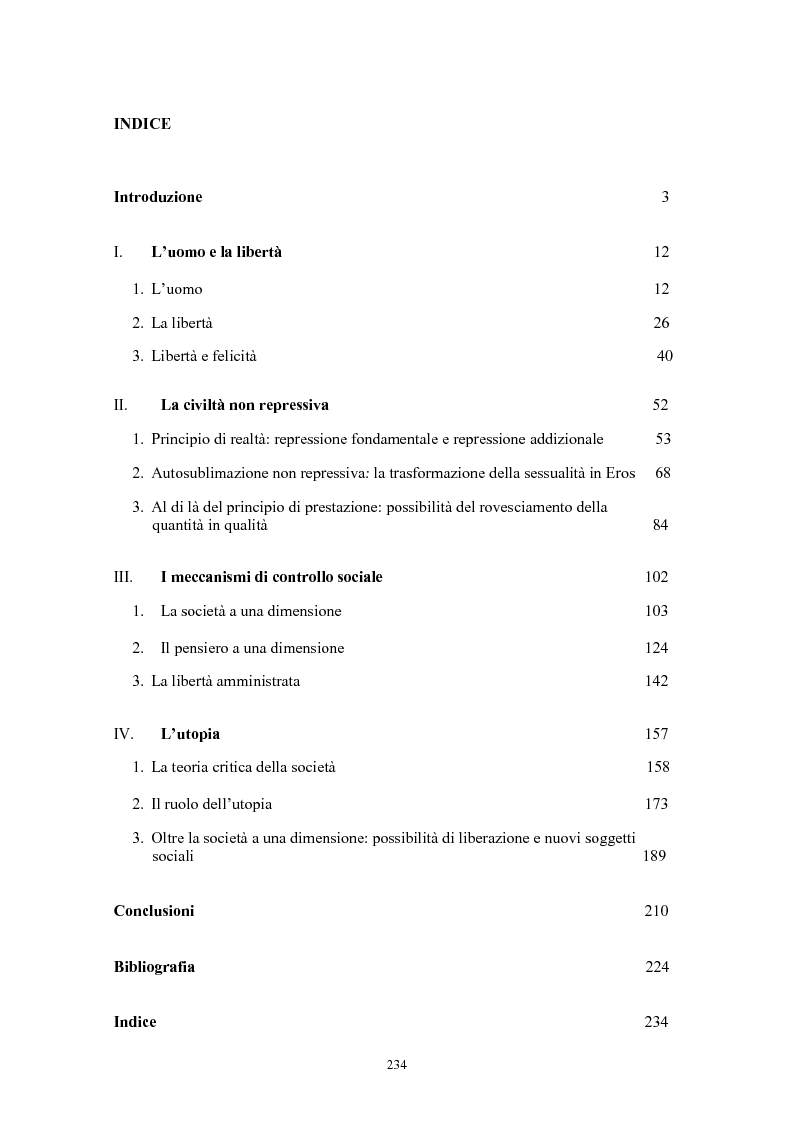 Indice della tesi: Libertà e utopia nella riflessione di Herbert Marcuse, Pagina 1