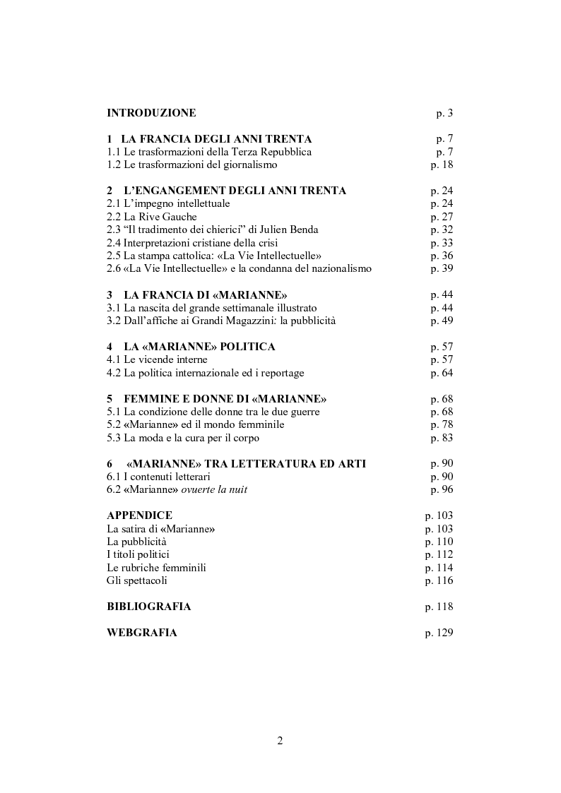 Indice della tesi: Modelli di giornalismo tra politica e arti: Marianne 1933-1935, Pagina 1