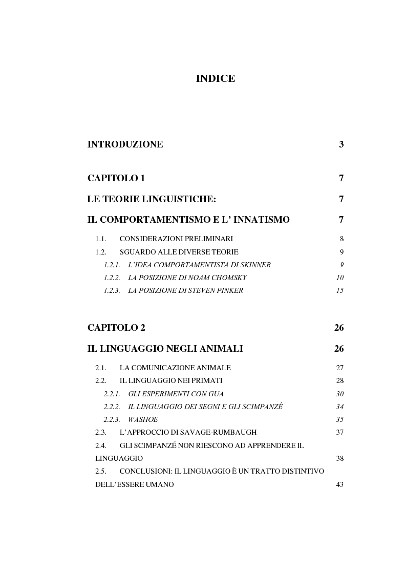 Indice della tesi: Le basi genetiche del linguaggio, Pagina 1