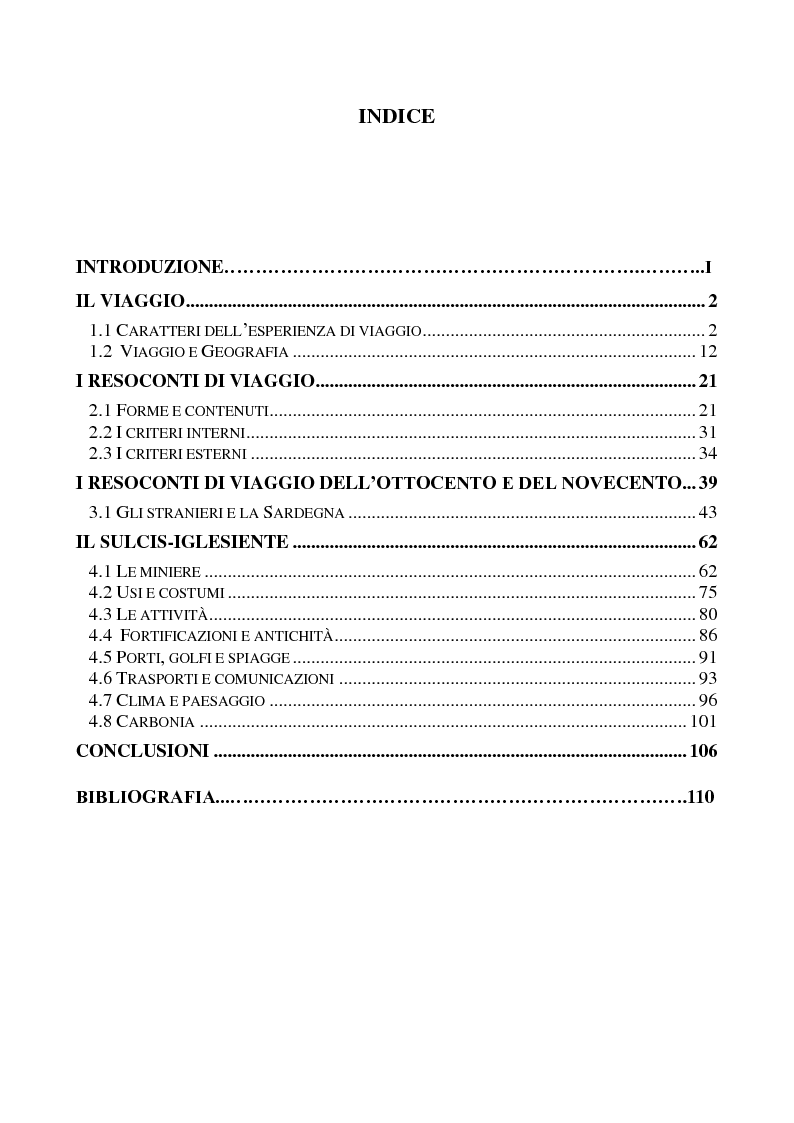 Indice della tesi: Il Sulcis - Iglesiente nella letteratura di viaggio, Pagina 1