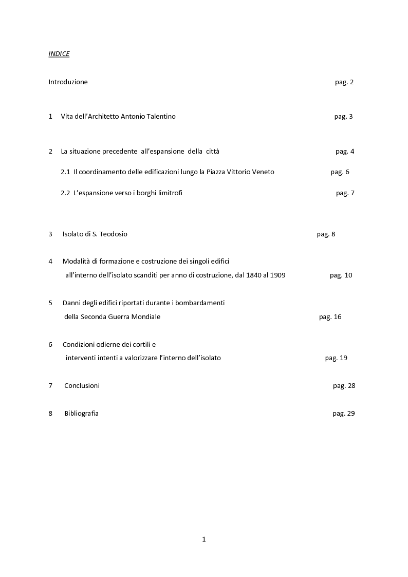Indice della tesi: Valorizzazione e restauro dell’isolato di S. Teodosio a Torino, Pagina 1