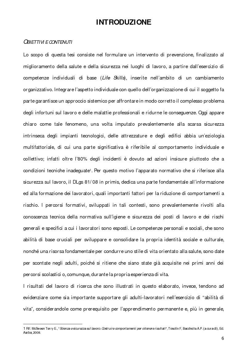 Anteprima della tesi: Promozione di comportamenti sicuri sul lavoro attraverso l'esercizio di ''Life Skills'', Pagina 3