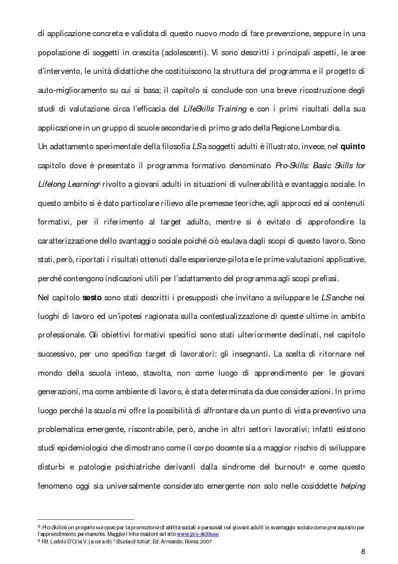 Anteprima della tesi: Promozione di comportamenti sicuri sul lavoro attraverso l'esercizio di ''Life Skills'', Pagina 5