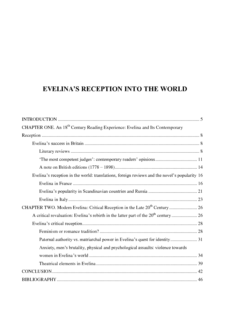 Indice della tesi: Evelina's Reception into the World, Pagina 1