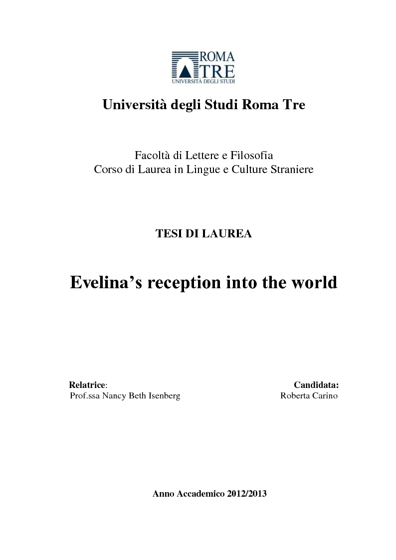 Anteprima della tesi: Evelina's Reception into the World, Pagina 1