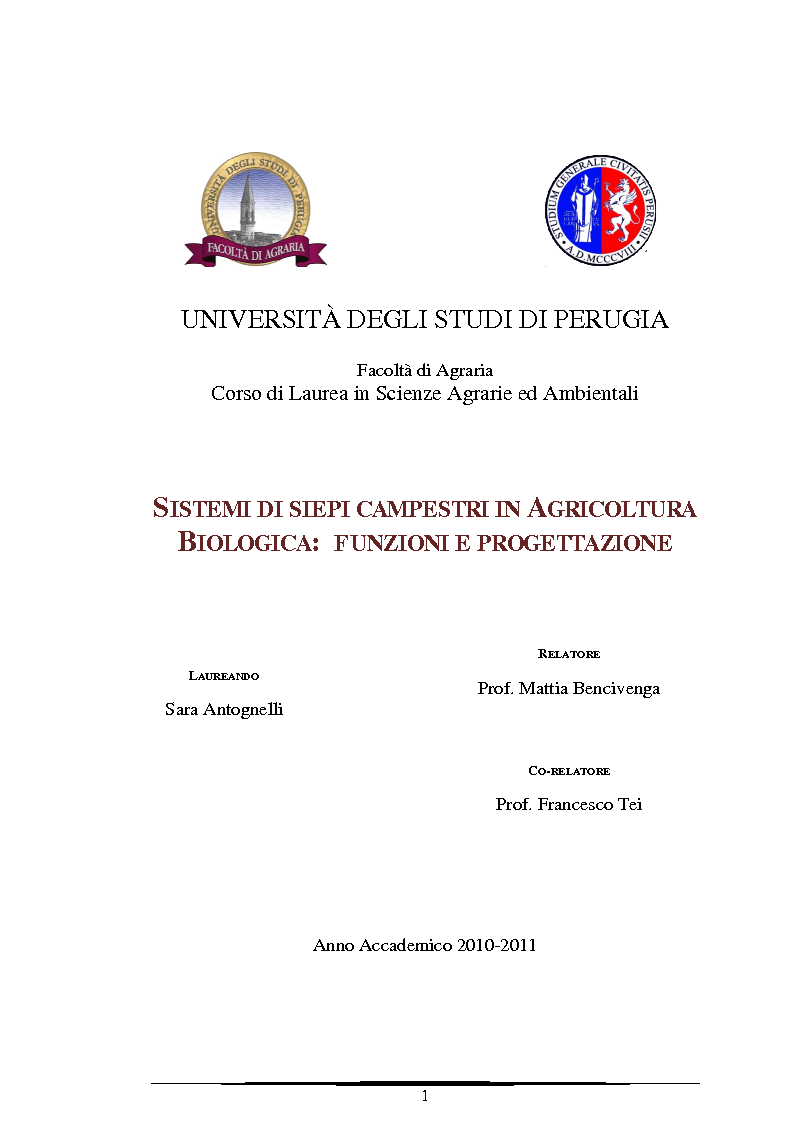 Anteprima della tesi: Sistemi di siepi campestri in Agricoltura Biologica: funzioni e progettazione, Pagina 1