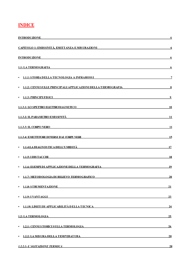 Indice della tesi: Termografia e termologia per la verifica dell'emissività di murature e murature intonacate nell'edilizia storica di palazzo Tassoni, Pagina 1