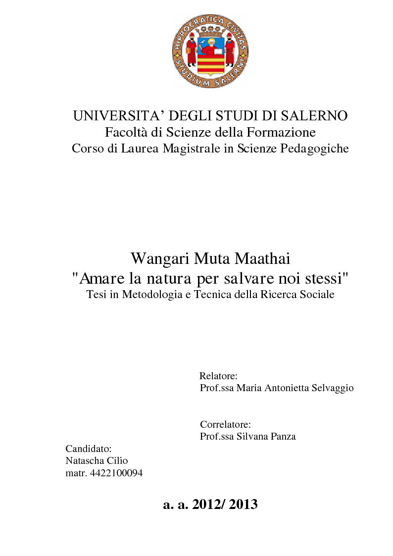 Anteprima della tesi: Wangari Muta Maathai - Amare la natura per salvare noi stessi, Pagina 1