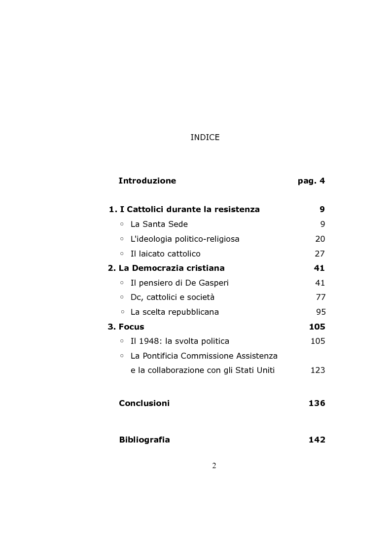 Indice della tesi: Stato e Chiesa: i primi dieci anni della Democrazia Cristiana, Pagina 1