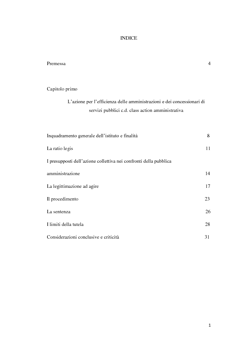 Indice della tesi: L'azione dell'utente e consumatore nei confronti della p.a. nel d.lgs. 198/09, Pagina 1