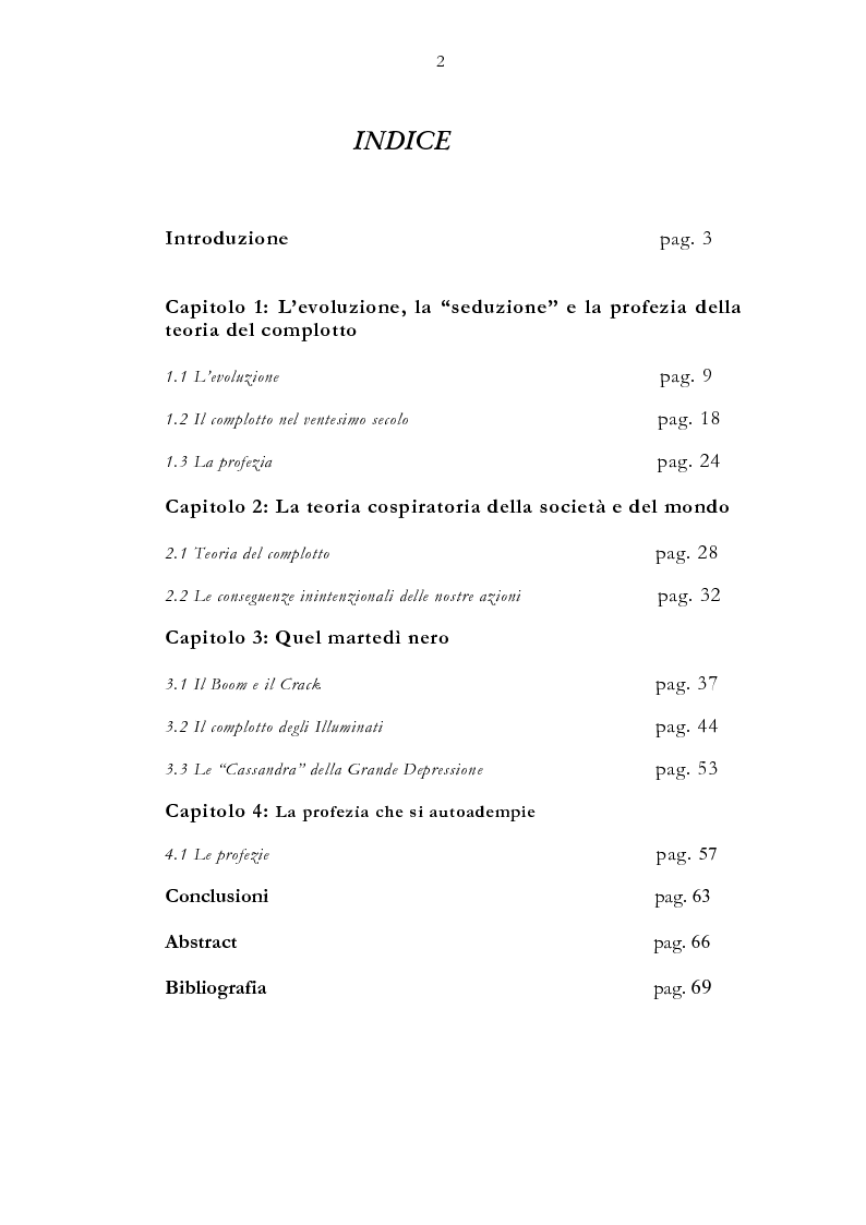Indice della tesi: Le Teorie del Complotto - Casi Esemplari del Ventesimo Secolo, Pagina 1
