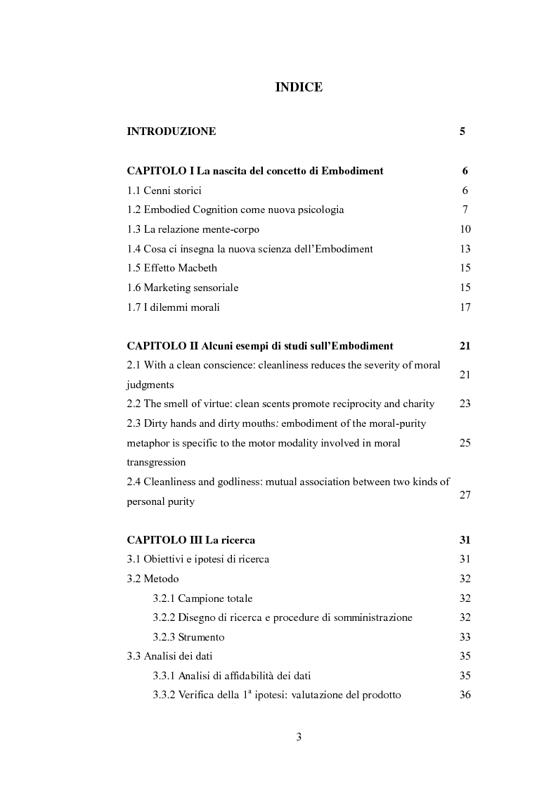 Indice della tesi: Effetti di Embodiment: mani pulite, coscienza pulita, Pagina 1