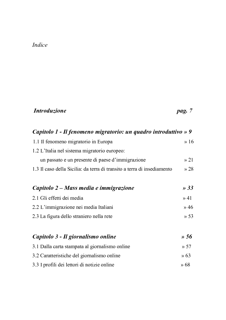 Indice della tesi: La rappresentazione mediatica dello straniero: un'analisi sul giornalismo online, Pagina 1