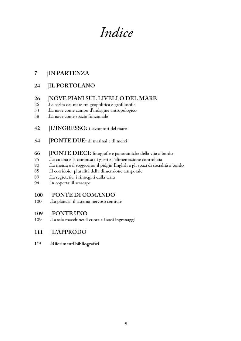 Indice della tesi: Un mare di terra. Etnografia a bordo di una nave mercantile, Pagina 1