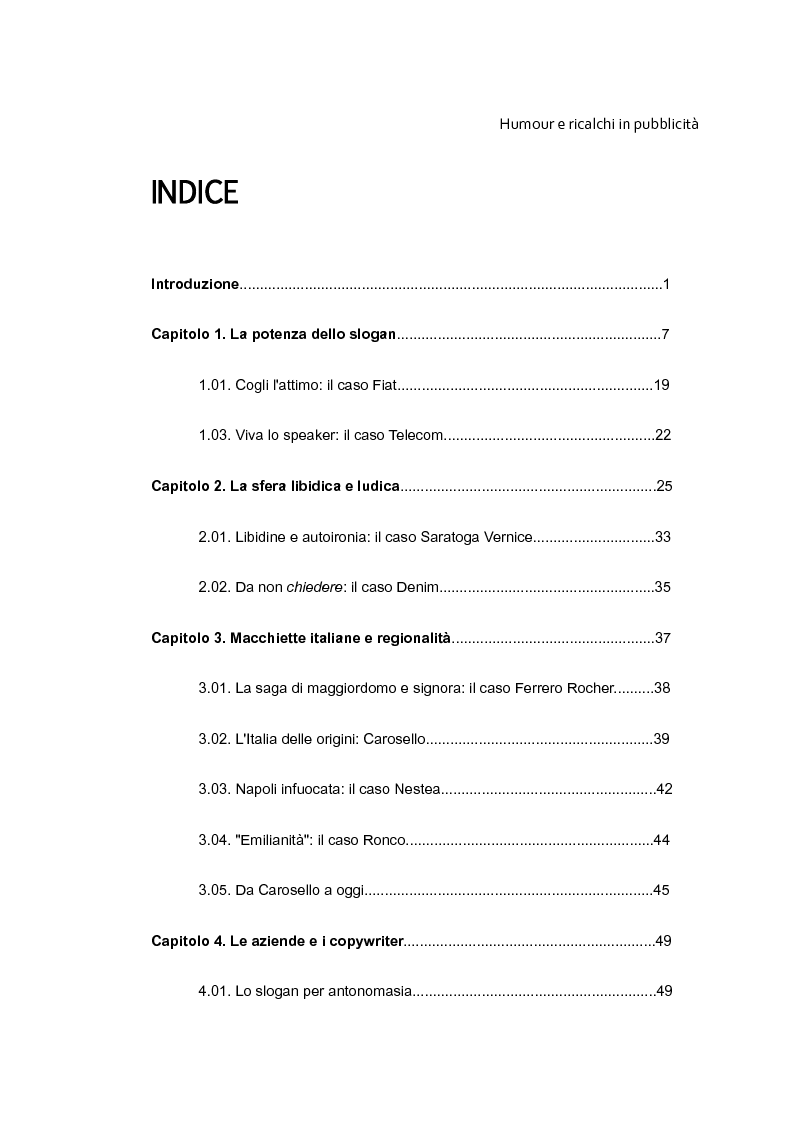 Indice della tesi: Humor e Pubblicità. Slogan e Ricalchi nel Gergo Giovanile, Pagina 1
