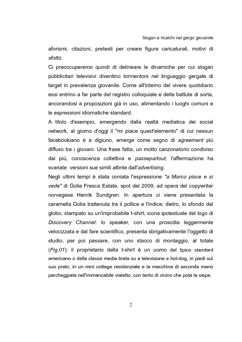 Anteprima della tesi: Humor e Pubblicità. Slogan e Ricalchi nel Gergo Giovanile, Pagina 3