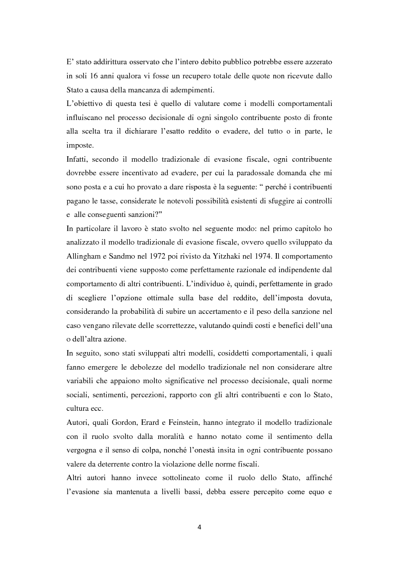 Anteprima della tesi: Evasione fiscale ed economia comportamentale: perchè un contribuente decide di pagare le tasse?, Pagina 3