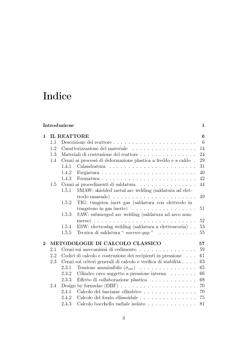 Indice della tesi: Accettabilità dei difetti nelle saldature di un reattore per l'industria chimica, Pagina 1
