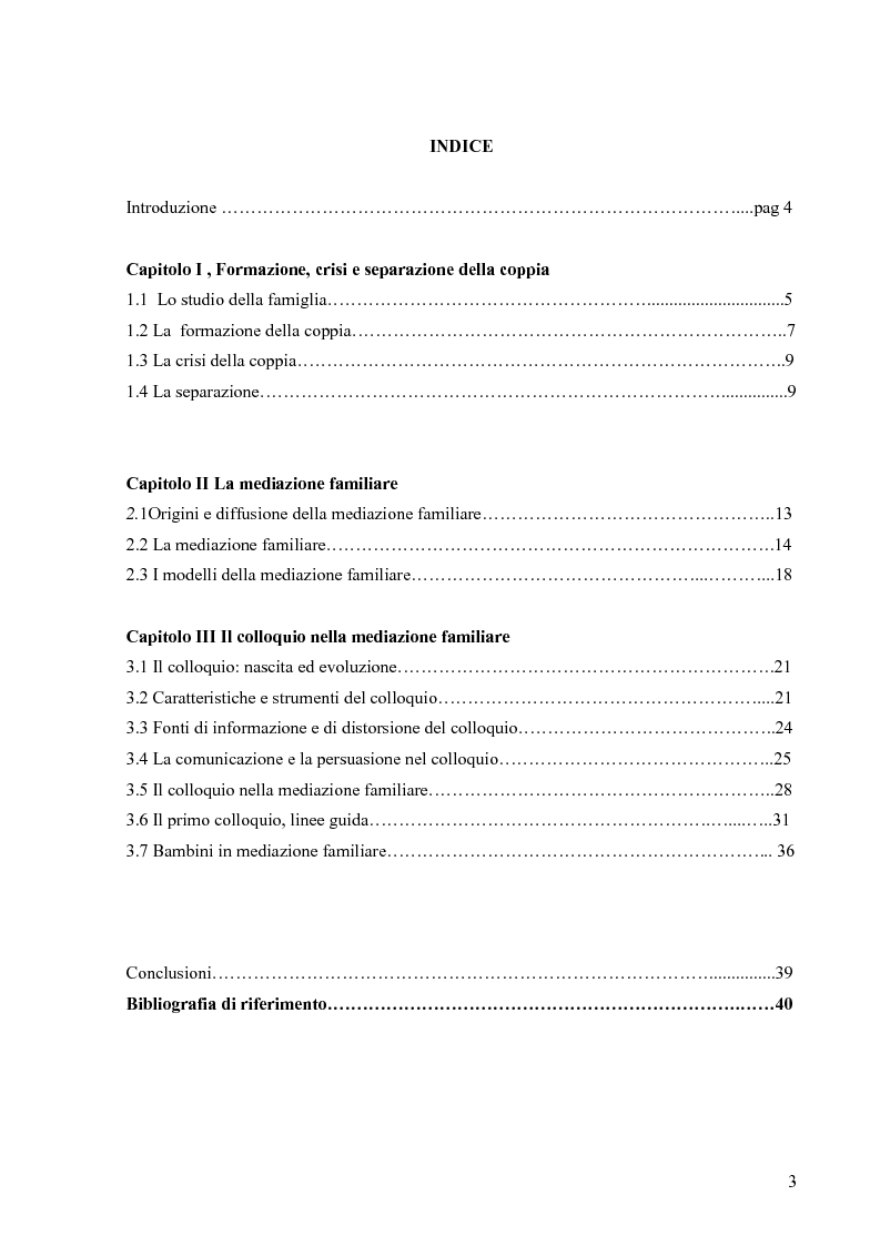 Indice della tesi: Il colloquio nella mediazione familiare, Pagina 1