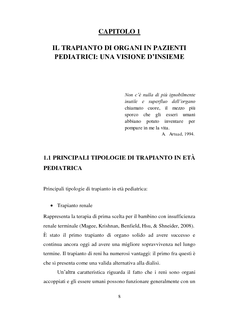 Anteprima della tesi: Ospitare l'intruso: l'esperienza del trapianto di organo solido in età pedatrica, Pagina 9