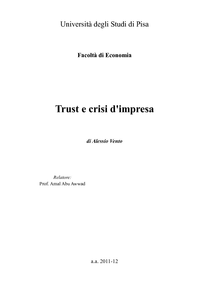 Anteprima della tesi: Trust e crisi d'impresa, Pagina 1