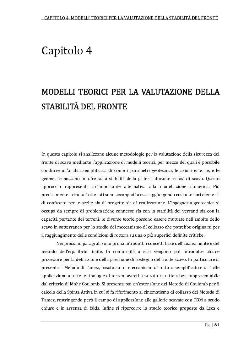 Anteprima della tesi: Metodi per la valutazione della stabilità del fronte in un problema di scavo di una galleria superficiale con TBM a scudo chiuso, Pagina 5