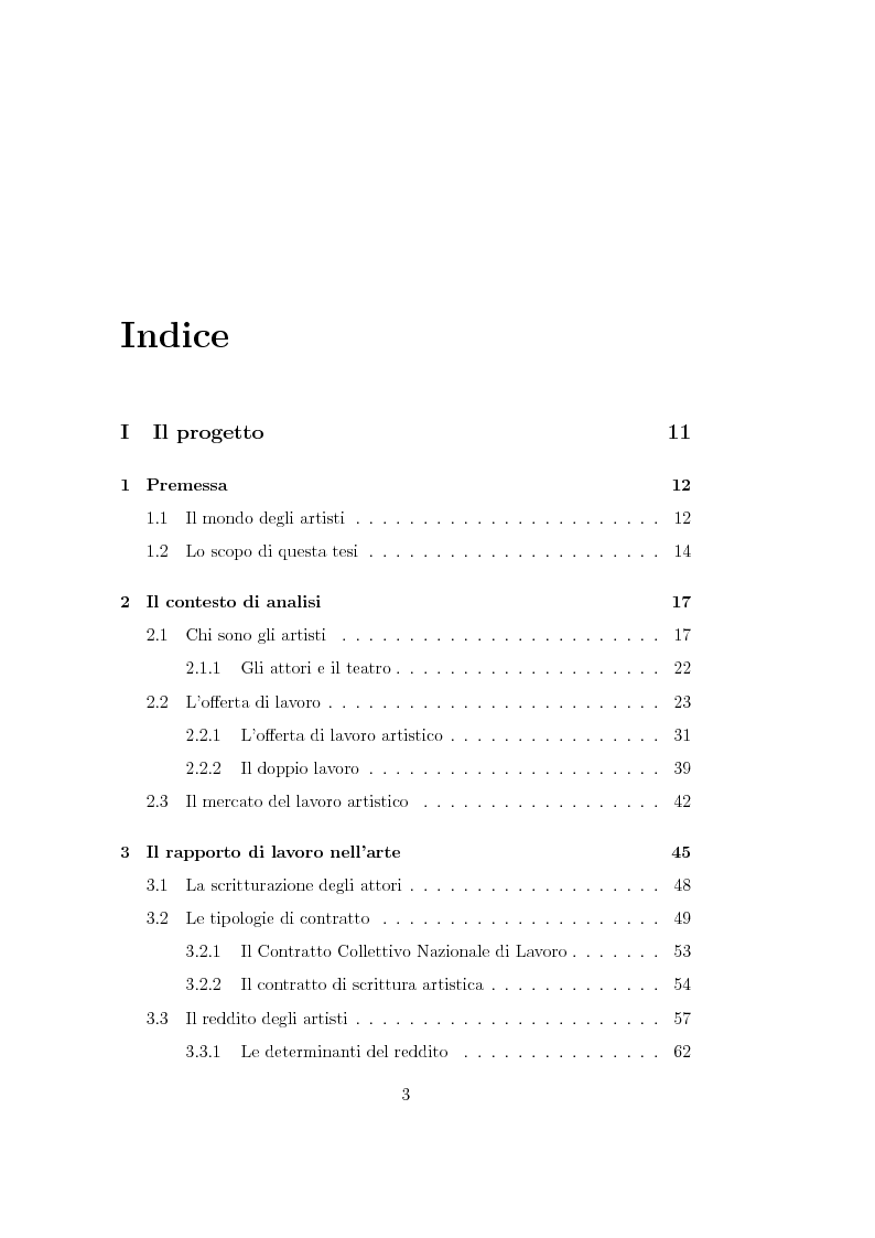 Indice della tesi: Oltre il sipario. L'offerta di lavoro di un attore di teatro, Pagina 1