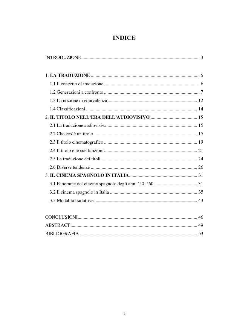 Indice della tesi: Il cinema spagnolo in Italia attraverso i titoli dei film, Pagina 1