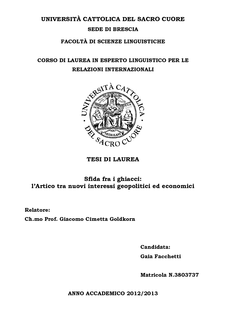 Anteprima della tesi: Sfida fra i ghiacci: l'Artico tra nuovi interessi geopolitici ed economici, Pagina 1