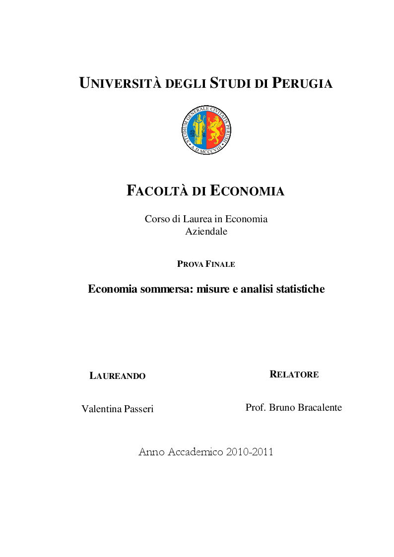 Anteprima della tesi: Economia sommersa: misure e analisi statistiche, Pagina 1
