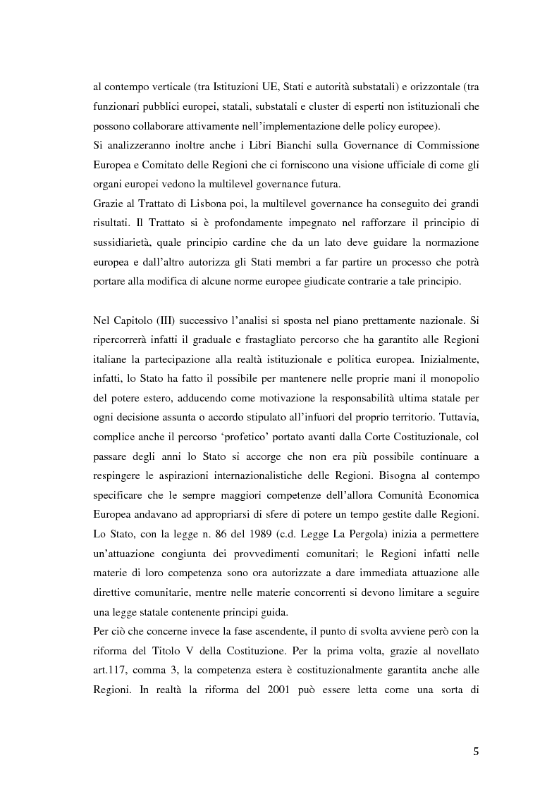 Anteprima della tesi: Le Regioni italiane nella Multilevel Governance Europea. L'esperienza della Puglia, Pagina 3