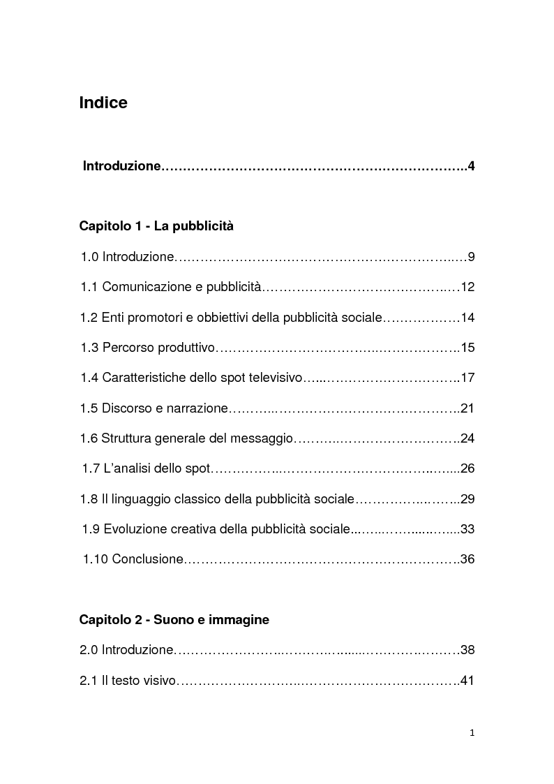 Indice della tesi: Analisi audiovisiva e pubblicità progresso: il caso di ''Ante el maltratador, tolerancia cero'', Pagina 1