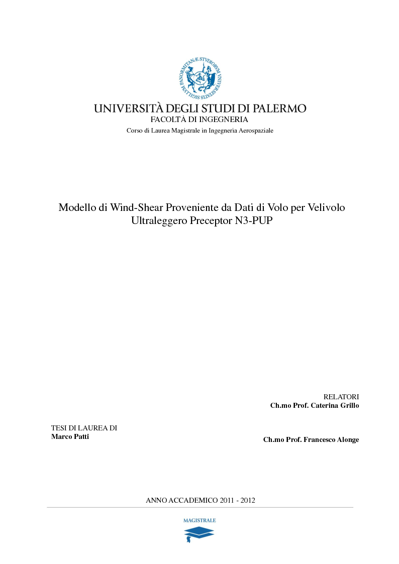 Anteprima della tesi: Modello di Wind-Shear Proveniente da Dati di Volo per Velivolo Ultraleggero Preceptor N3 PUP, Pagina 1