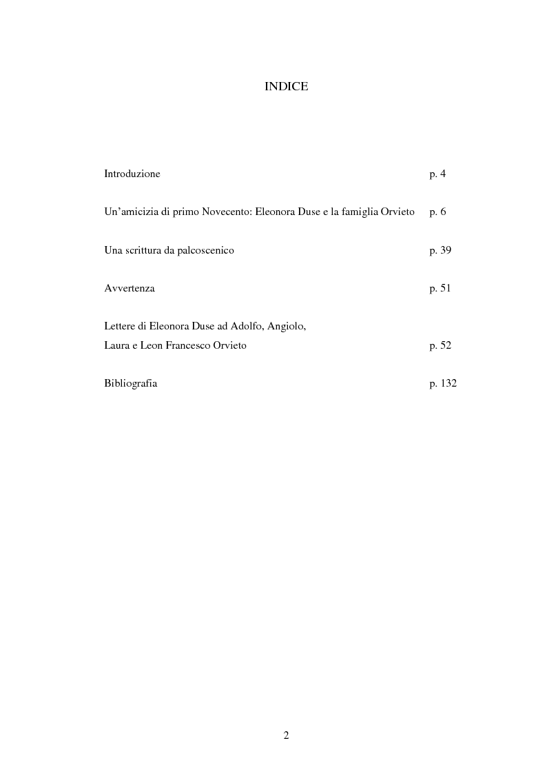 Indice della tesi: Eleonora Duse epistolografa: le lettere alla famiglia Orvieto (1901-1908), Pagina 1