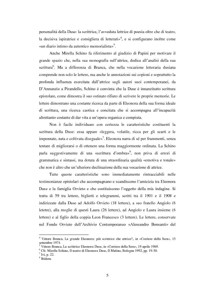 Anteprima della tesi: Eleonora Duse epistolografa: le lettere alla famiglia Orvieto (1901-1908), Pagina 3
